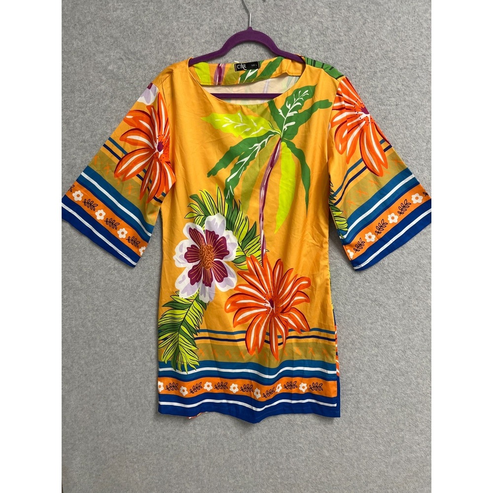 CBR Chic Boutique Rose Blouse Top Womens Large Multicolor Floral Cotton Casual